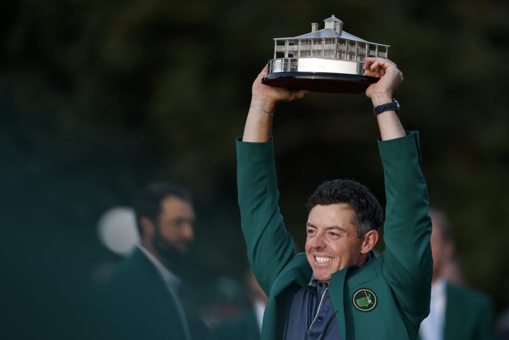 Rory McIlroy celebrates winning The Masters