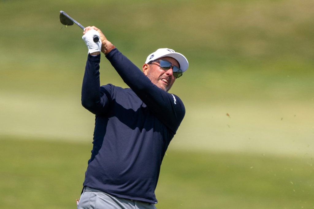 Phil Mickelson in action during LIV Golf Korea - Day One