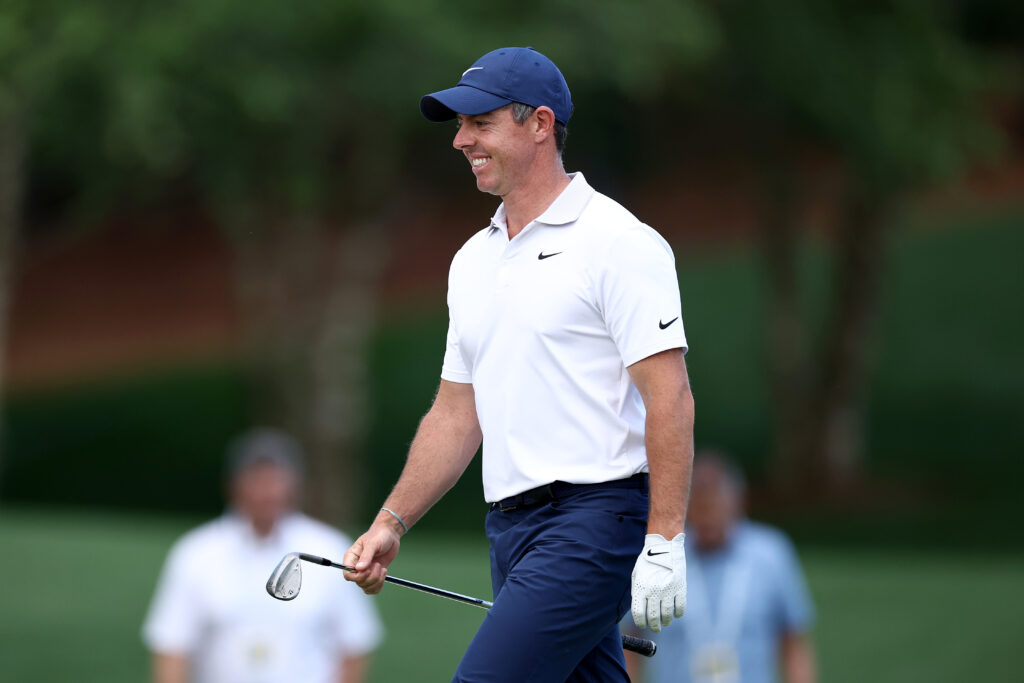 Rory McIlroy in action at the 2025 PGA Championship - Preview Day Two