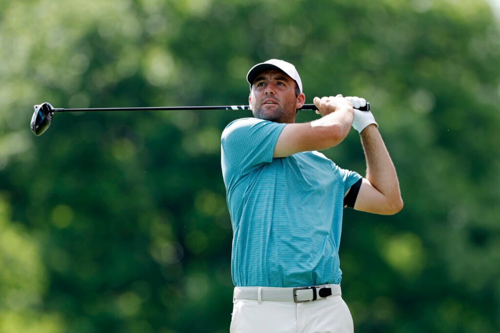 Scottie Scheffler in action at the PGA Championship at Quail Hollow