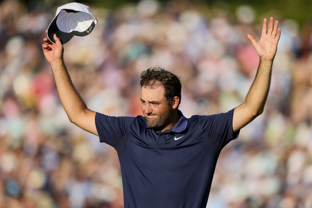 Scottie Scheffler celebrates after winning the 2025 PGA Championship
