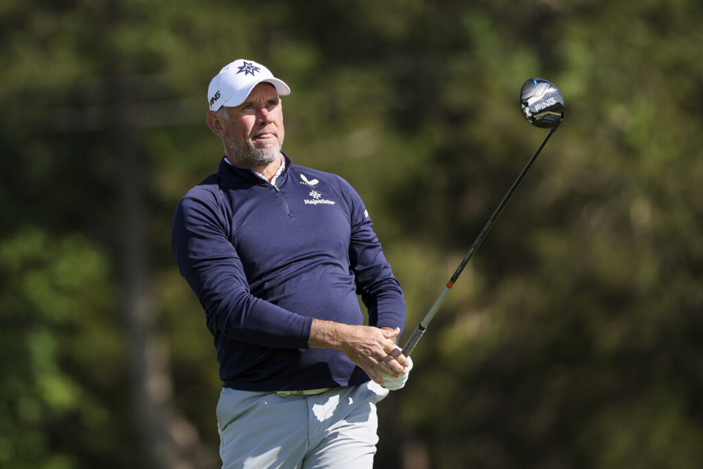 Lee Westwood in action during the Senior PGA Championship in 2025