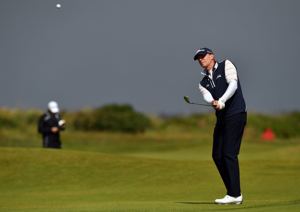 Steve Stricker practicing a wedge shot ahead of the 2016 Open Championship