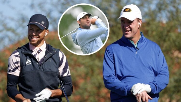 Steph Curry and Peyton Manning during Capital One's The Match: Champions For Change / Scottie Scheffler playing a practice round at The Memorial To...