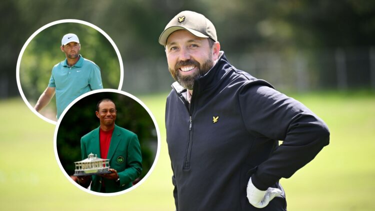 Rick Shiels at The 151st Open / Scottie Scheffler at the 2025 PGA Championship - Round Three / Tiger Woods after winning the 2019 Masters