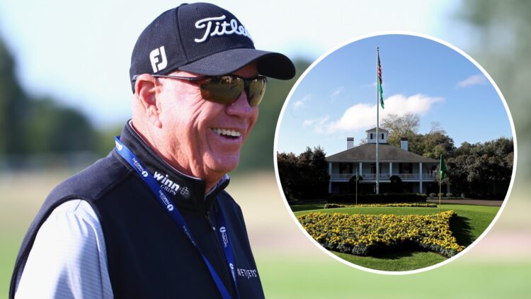 Butch Harmon with an inset of the Augusta National clubhouse