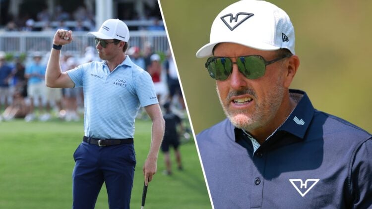 A split image of Ben Griffin at the Charles Schwab Challenge and Phil Mickelson at LIV Mexico