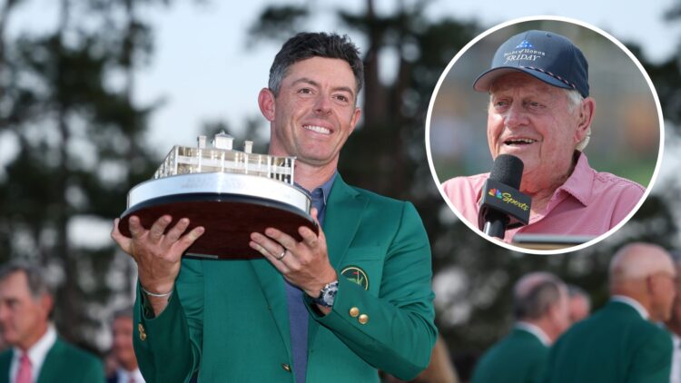 Rory McIlroy winning The Masters with inset of Jack Nicklaus