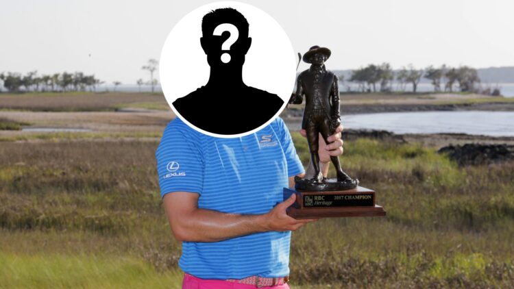 Wesley Bryan holding the 2017 RBC Heritage trophy