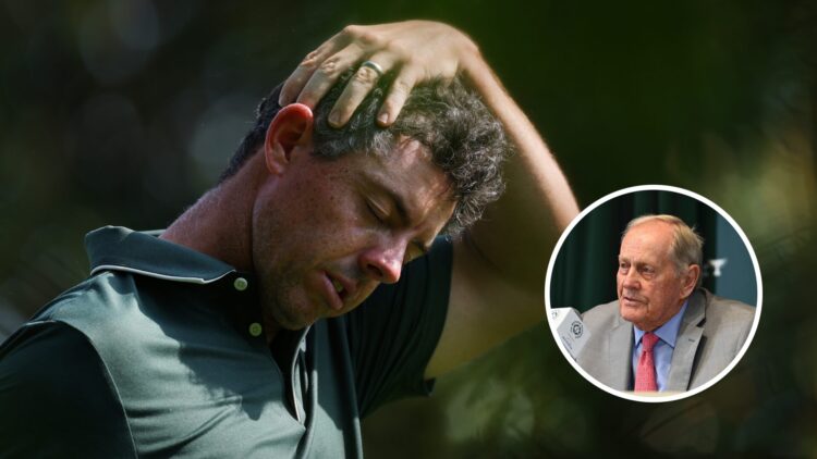 Rory McIlroy at the PGA Championship, inset of Jack Nicklaus