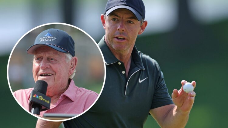 An image of Rory McIlroy at the PGA Championship with an overlay of Jack Nicklaus