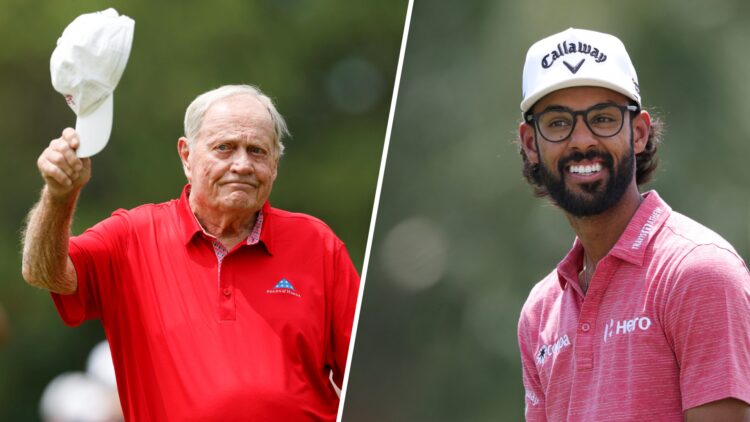 A split image of Jack Nicklaus and Akshay Bhatia