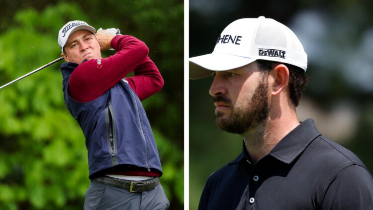 A split image of Justin Thomas at the 2025 Truist Championship and Patrick Cantlay playing golf in 2025