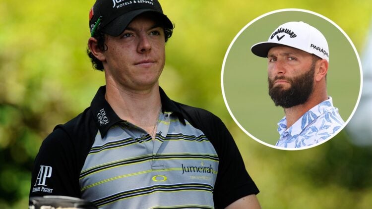Rory McIlroy at the 2011 Masters with inset of Jon Rahm