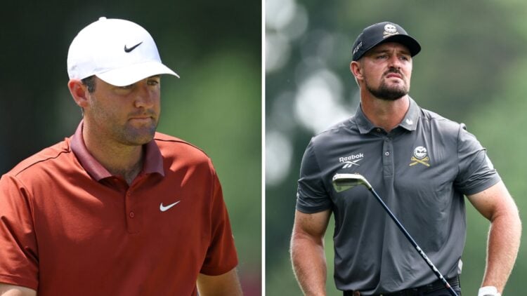 Split image of Scottie Scheffler and Bryson DeChambeau