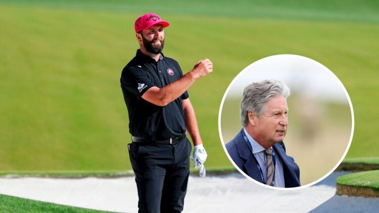 Jon Rahm at the PGA Championship, with an inset of Brandel Chamblee