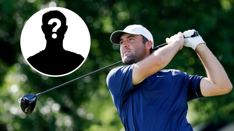 An image of Scottie Scheffler at the PGA Championship with a mystery player inset