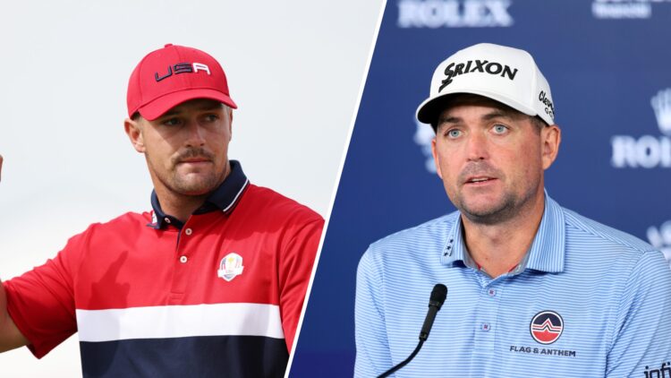 A split image of Bryson DeChambeau and Keegan Bradley