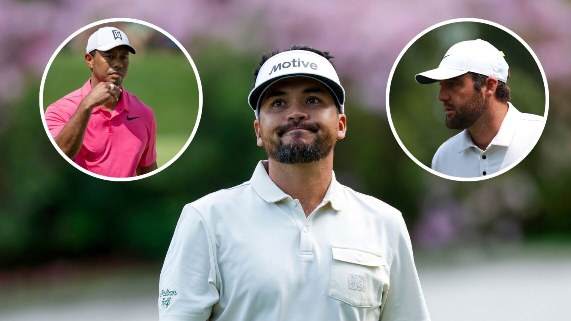 Scottie Scheffler at The Memorial Tournament / Tiger Woods in action at the Memorial Tournament / Jason Day in action at The Masters - Round Three