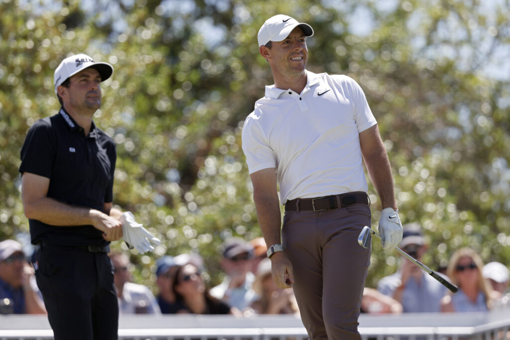 Rory McIlroy alongside Keegan Bradley during the World Golf Championships-Dell Technologies Match Play in 2023