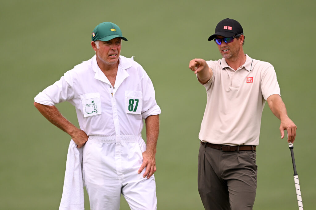 Steve Williams alongside Adam Scott during the second round of The Masters in 2023