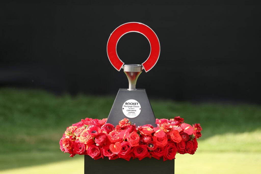 The Rocket Mortgage Classic trophy pictured after the final round in 2024