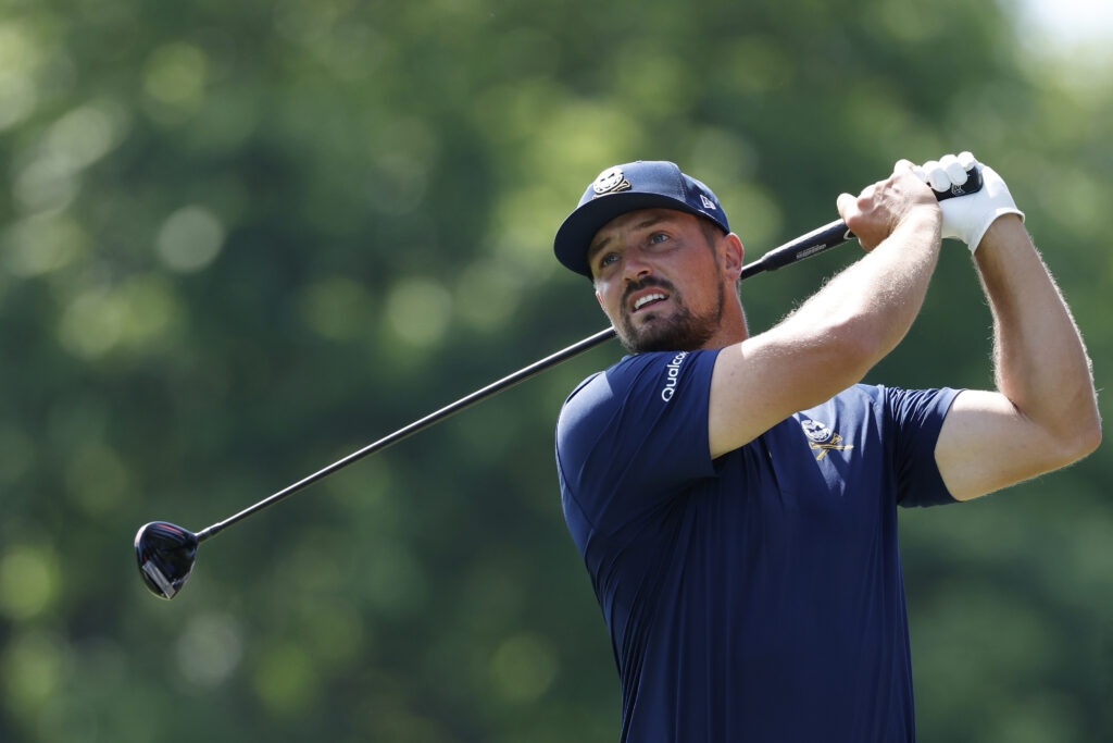 Bryson DeChambeau hits driver during the final round of the PGA Championship