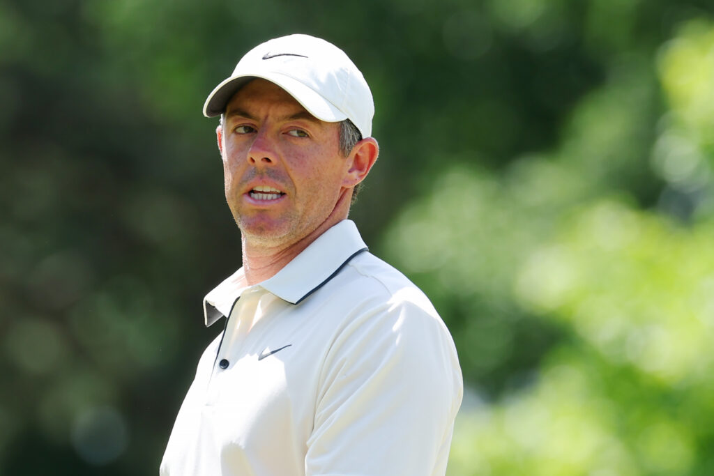 Rory McIlroy in action during the final round of the 2025 PGA Championship at Quail Hollow