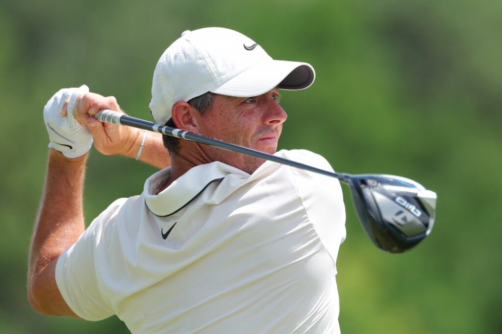 Rory McIlroy hits a drive during the final round of the 2025 PGA Championship