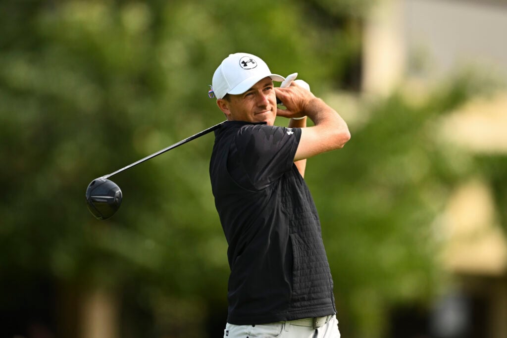 Jordan Spieth hits a tee shot during the third round of The Memorial Tournament