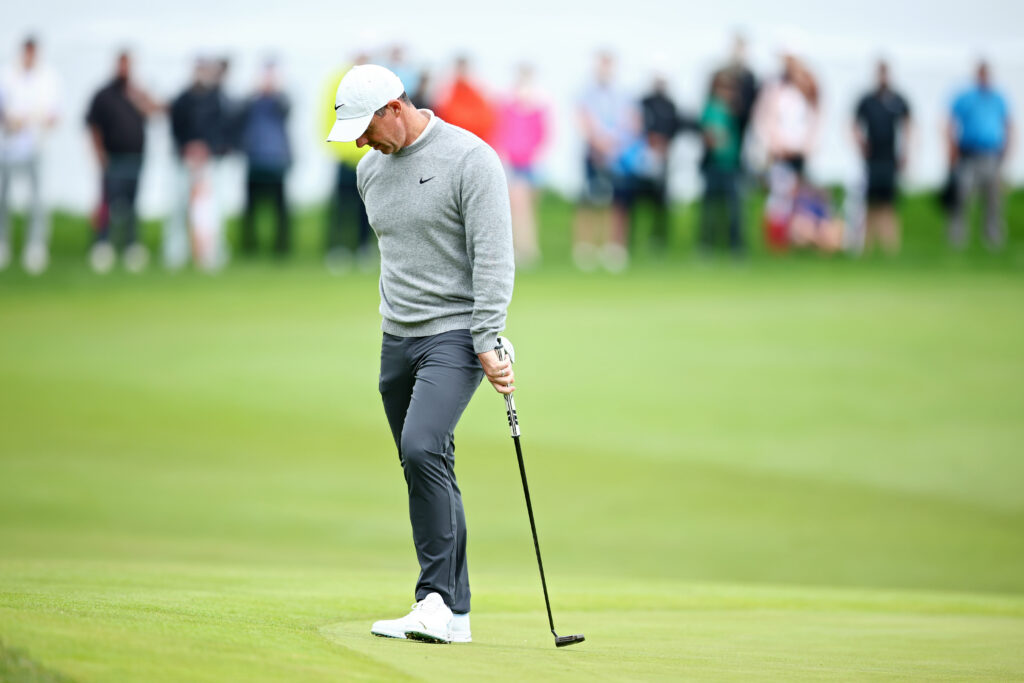 Rory McIlroy looks annoyed during the first round of the 2025 Canadian Open