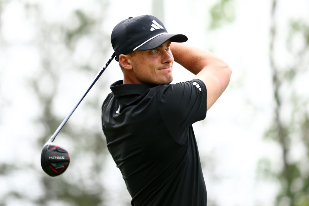 Ludvig Aberg hits a drive on the third hole at the Canadian Open