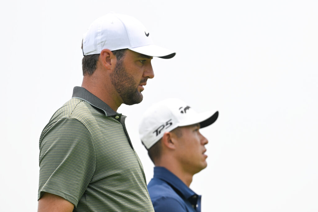Scottie Scheffler leaves the eighth tee during the second round of the US Open