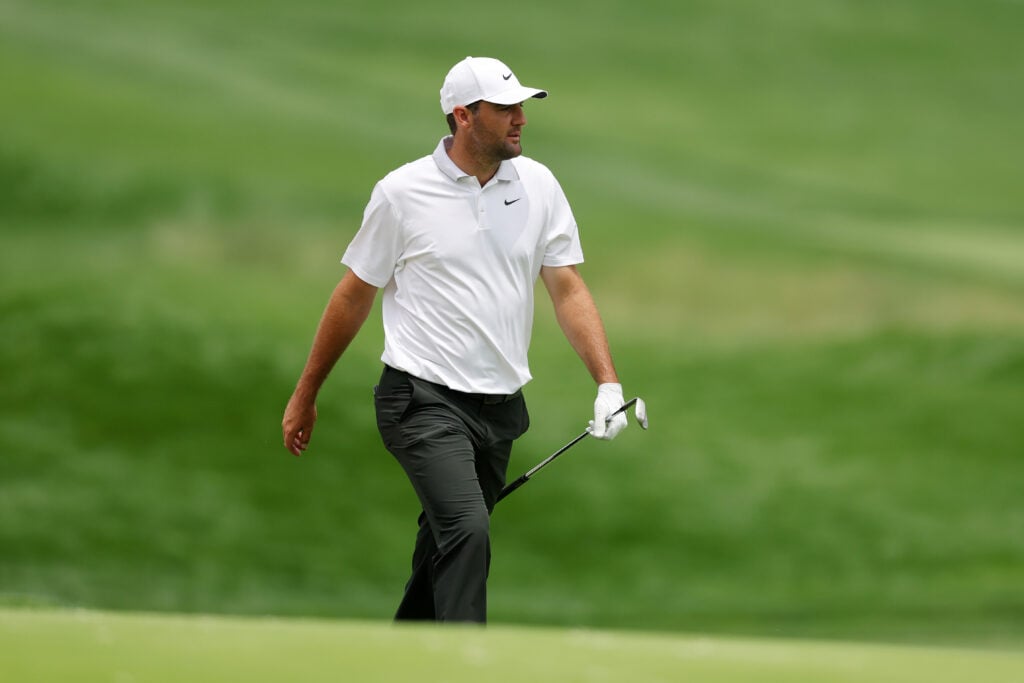 Scottie Scheffler plays a practice round at Oakmont ahead of the 2025 U.S. Open