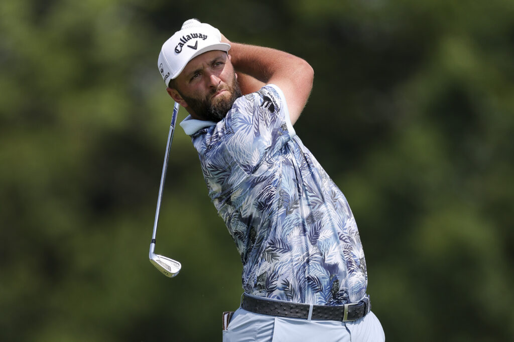 Jon Rahm hits an iron shot on day one at the US Open