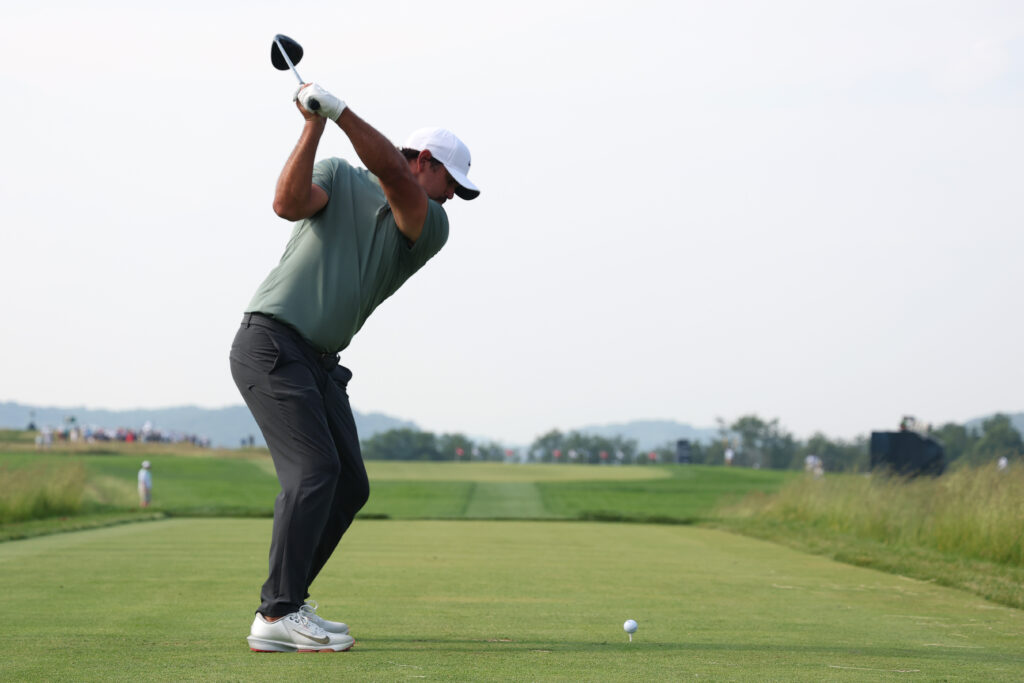 Brooks Koepka hits a drive during day one at the 2025 US Open