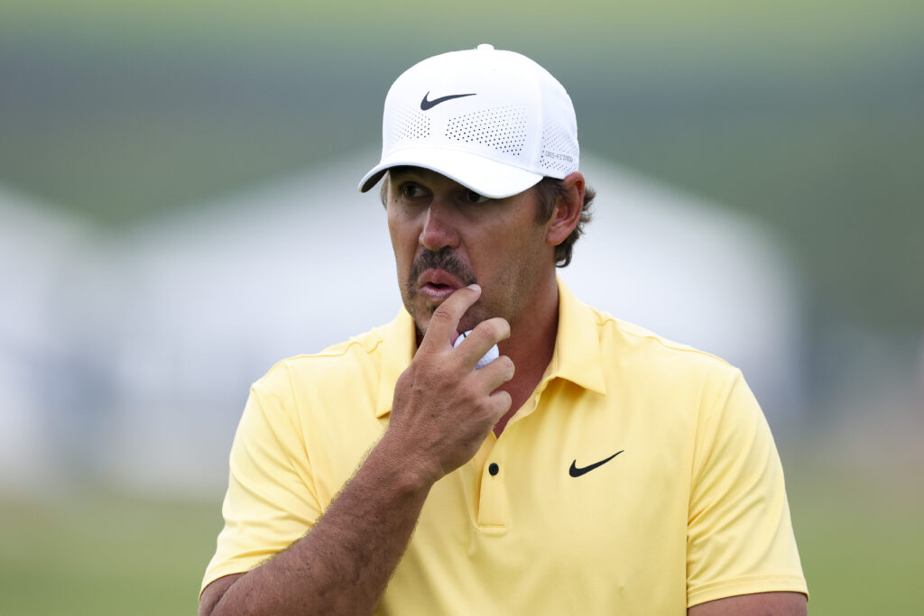 Brooks Koepka looks bemused at Oakmont during the second round of the 2025 US Open
