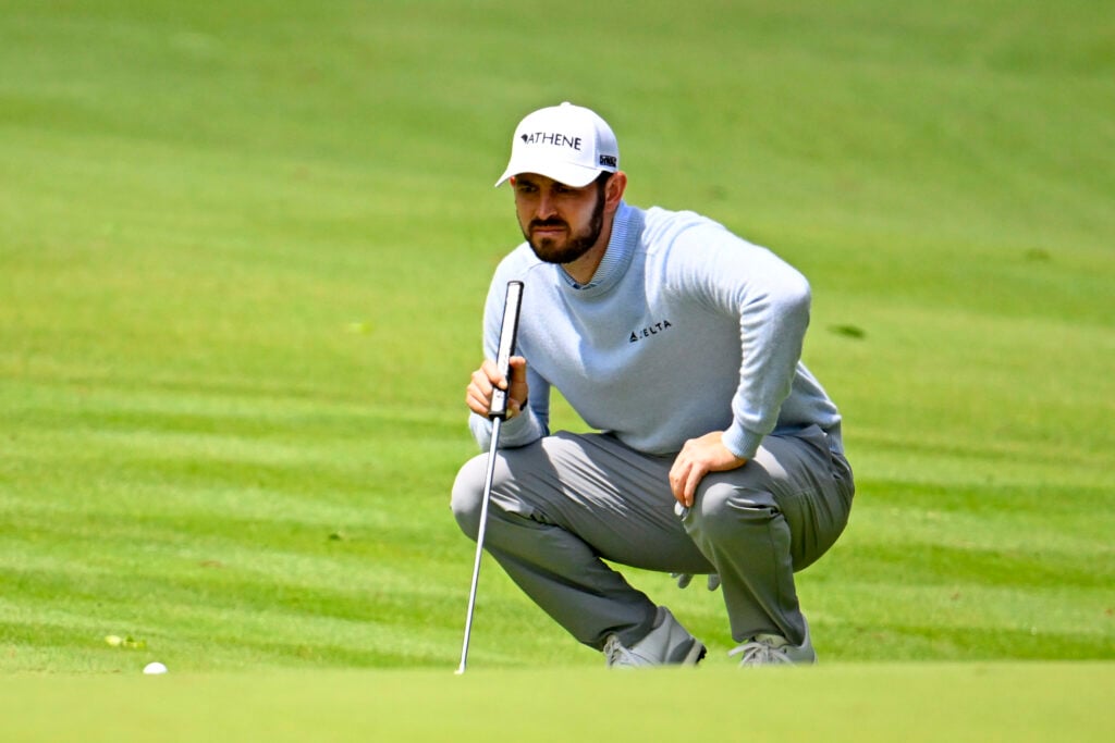 Patrick Cantlay eyes up a putt in round two of the Travelers Championship