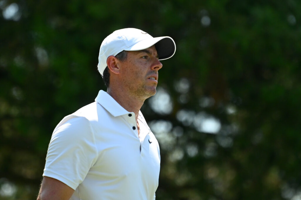 Rory McIlroy looks on from the seventh hole at TPC River Highlands during the final round of the Travelers Championship