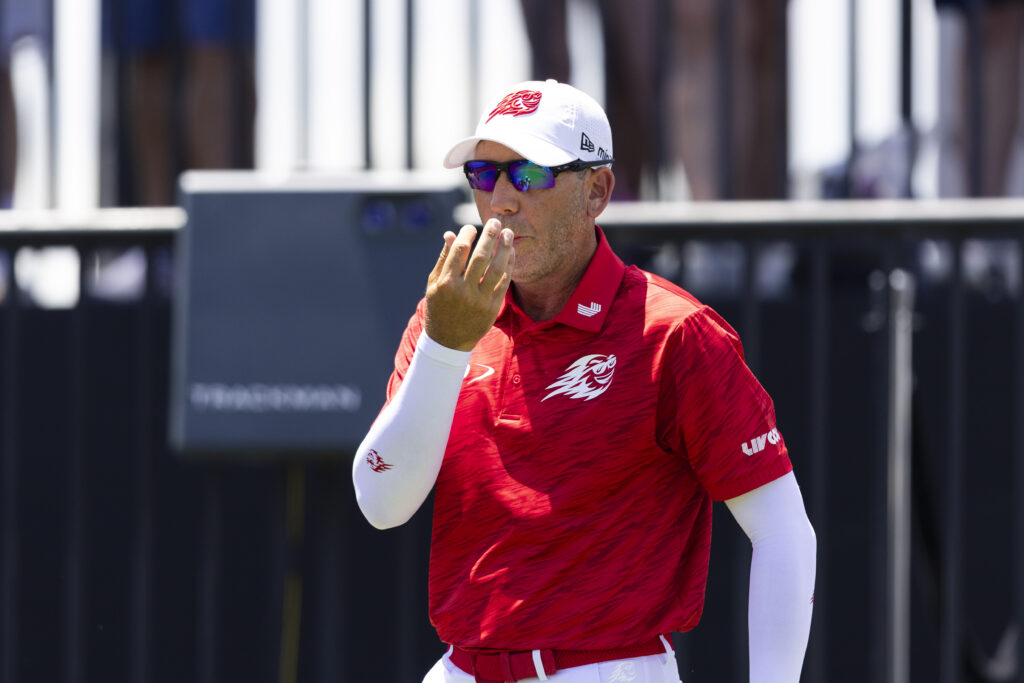 Sergio Garcua looks on during day two at LIV Golf Dallas