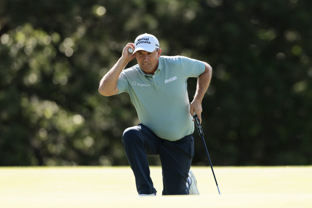 Padraig Harrington lines up a putt on the 11th green at Broadmoor Golf club during day two of the U.S. Senior Open Championship