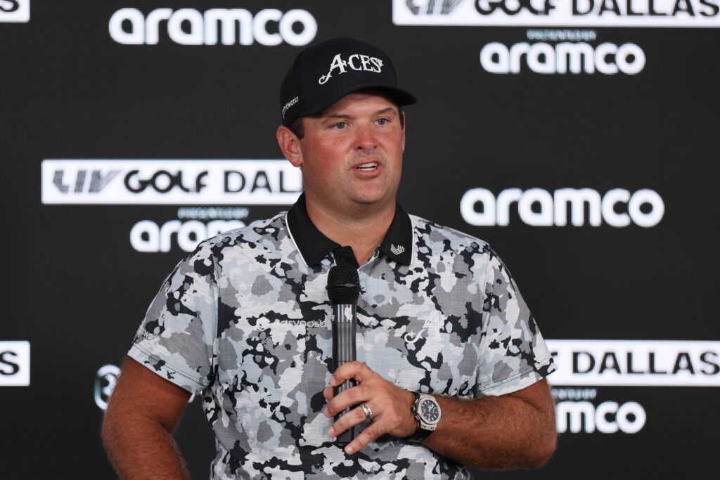 Patrick Reed addresses the media at Maridoe Golf Club after day two at LIV Dallas