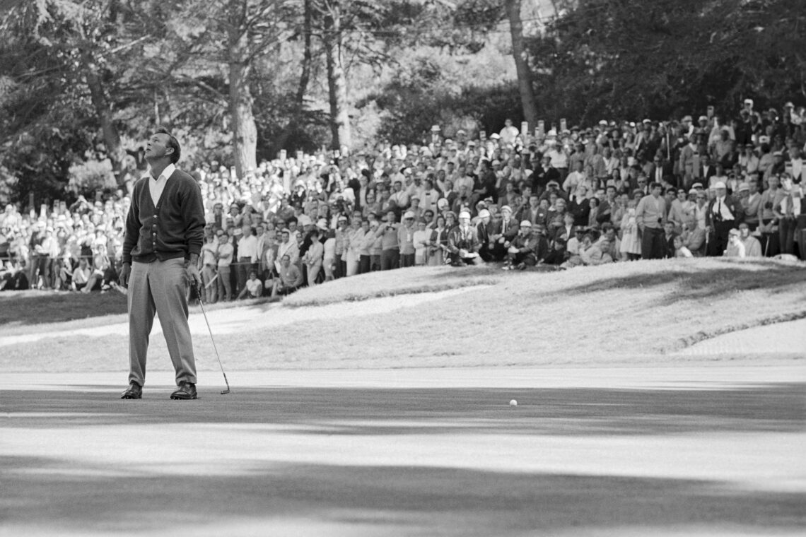 (Original Caption) Arnold Palmer seems to be looking to heaven for help, as he bogeyed the par 4 17th, during the final round of the US Open. Palme...