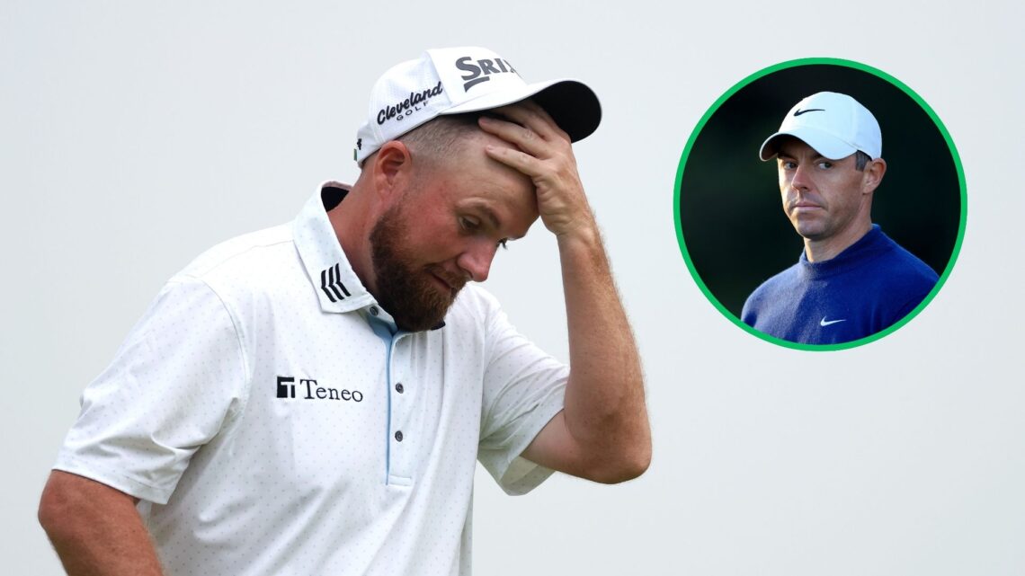 Shane Lowry looks dejected on the 18th hole at Oakmont during round two of the US Open / Rory McIlroy during the second round of the 2023 Players C...