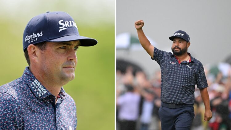 Keegan Bradley in action at the Memorial Tournament presented by Workday 2025 / J.J. Spaun celebrates winning the US Open at Oakmont