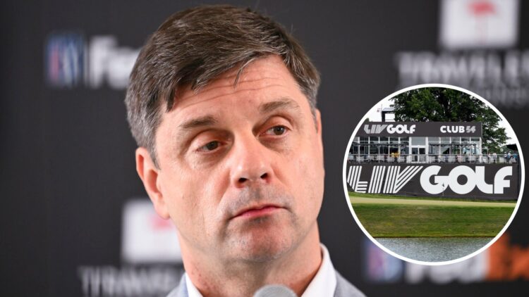 Brian Rolapp announced as new PGA Tour CEO, inset of LIV Golf logo