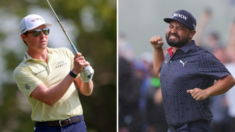Ben Griffin in action during the final round of The Memorial Tournament / J.J. Spaun celebrates winning the 125th US Open at Oakmont