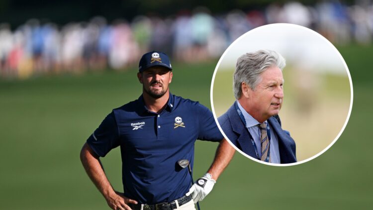 Bryson DeChambeau at the PGA Championship, inset of Brandel Chamblee