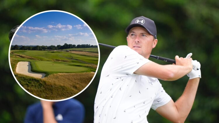 Jordan Spieth in action at the PGA Championship, inset of Oakmont