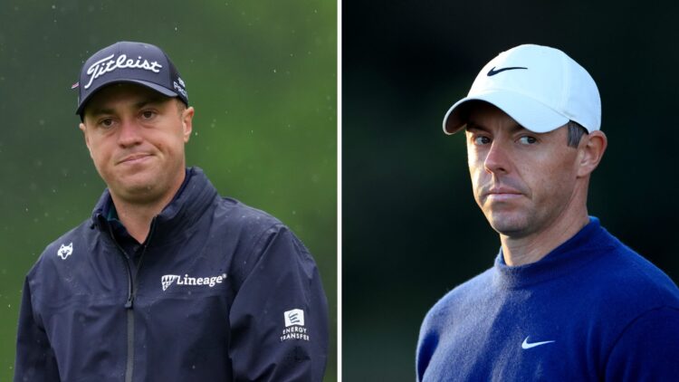 A split image of Justin Thomas at The Memorial Tournament and Rory McIlroy at the Canadian Open